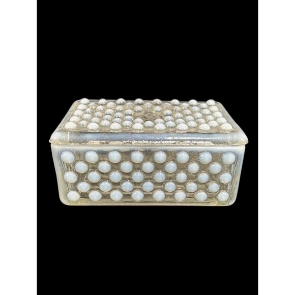 Vtg. Fenton Moonstone Hobnail Trinket Cigarette Vanity Box & Lid Opalescent - Picture 1 of 9